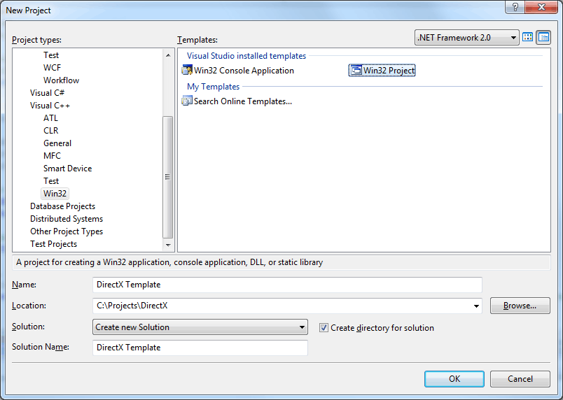 Visual Studio 2008 - Create New Project Dialog