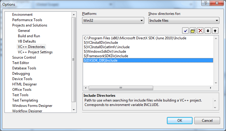 Visual Studio 2008 - Options Dialog - Include files