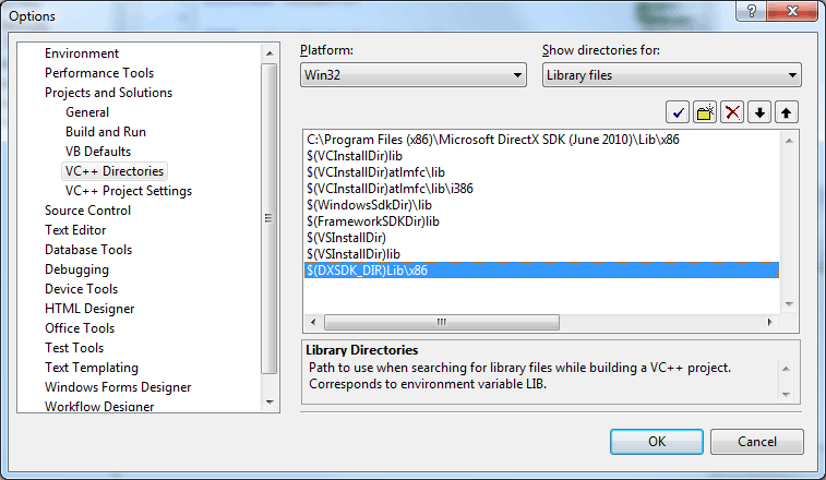 Visual Studio 2008 - Options Menu - Library files
