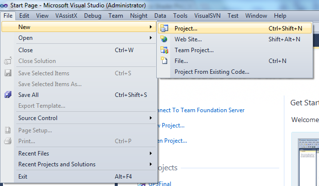 Visual Studio 2010 - File Menu