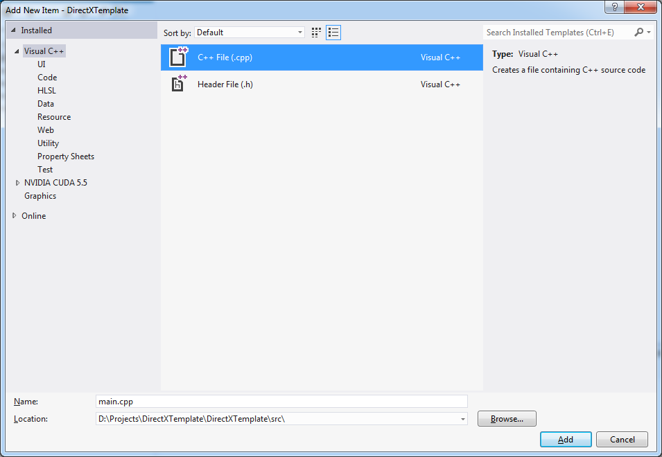 Visual Studio 2012 (Add New Item)