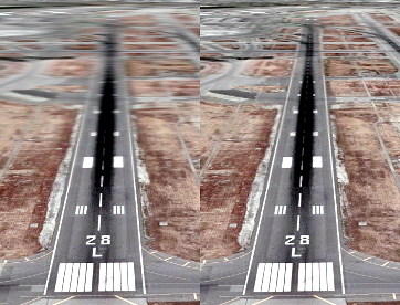 Linear filtering (left) produces noticeable blurring on surfaces that appear at oblique angles to the viewer. Anisotropic filtering (right) can improve the appearance of surfaces that appear at oblique angles to the viewer.